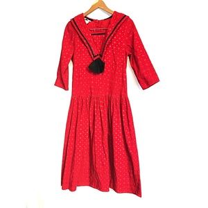 My Michelle sz m Red vintage bib dress dots midi